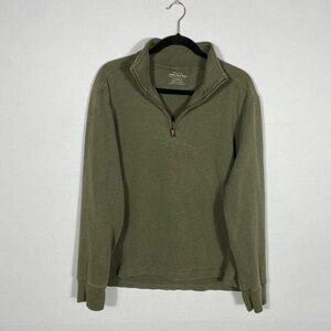 J Crew Olive Green 100% Cotton Authentic Sueded Jersey Men's Quarter-Zip Large